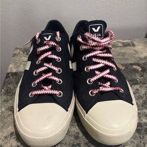 Veja Black and Cream Watta II Low Canvas Sneakers with Red and White Laces